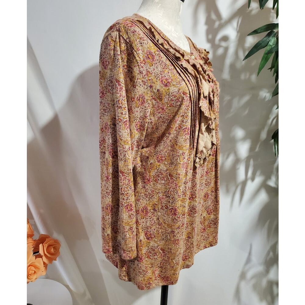 Lauren Ralph Lauren Jeans Paisley 3/4 Sleeve Ruffle Top Size XL Button Popover - Picture 4 of 8